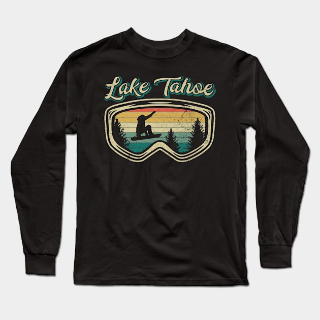 Snowboard Lake Tahoe California Distressed Goggles Big Air Long Sleeve T-Shirt by markz66